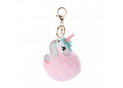 Porte-clés licorne pompon rose